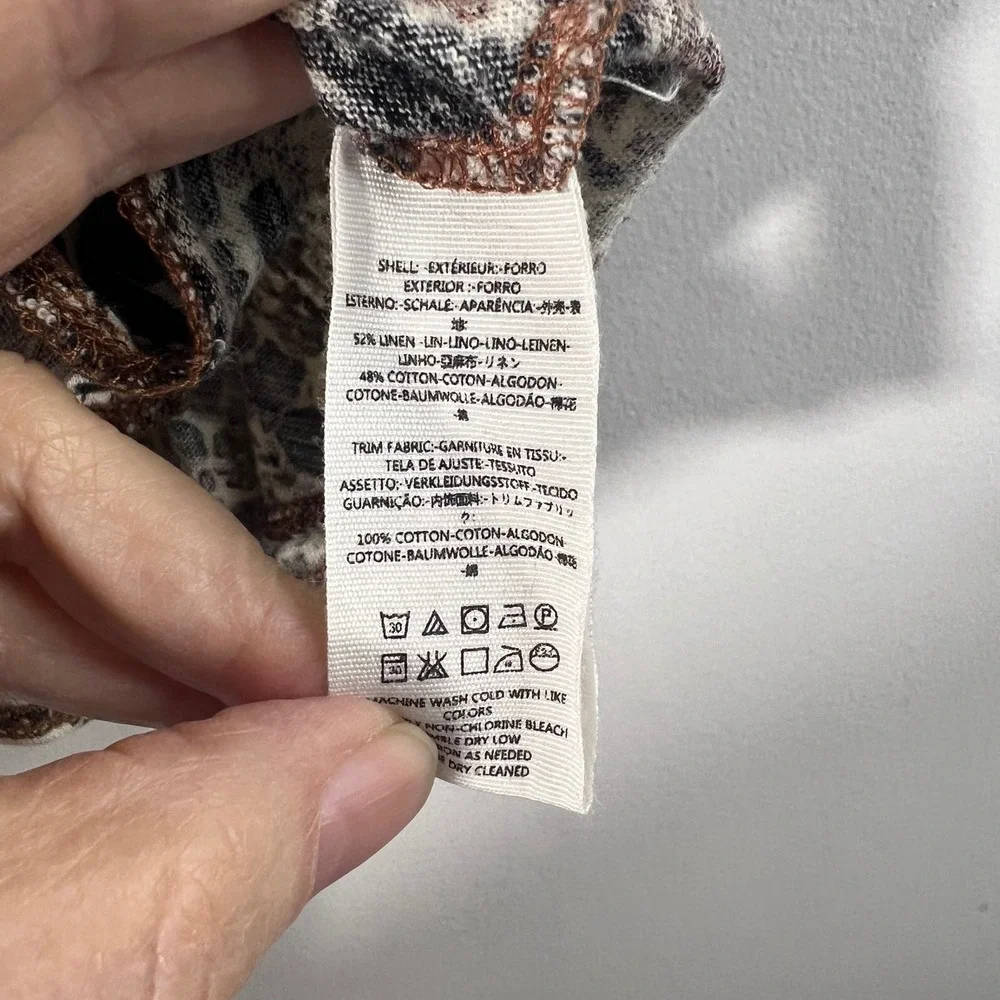 Free People Linen Blend Floral Tank Top Brown‎ Black S Back Cut Out Detail